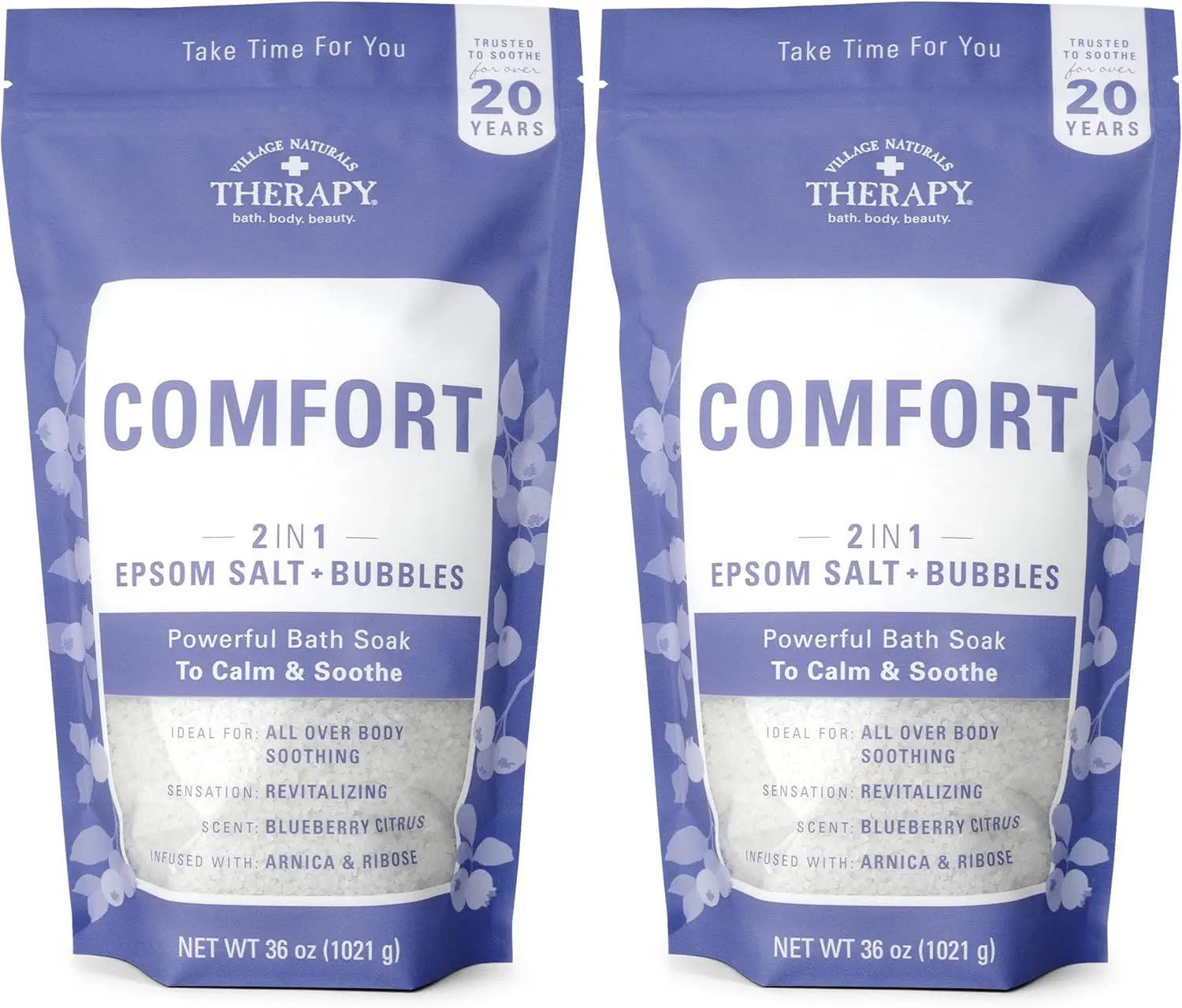 Foaming Bath Soak, Blueberry Citrus Scent, Therapeutic Epsom Salt Body Soak for Muscle Relaxation, 36 oz Pack of 2