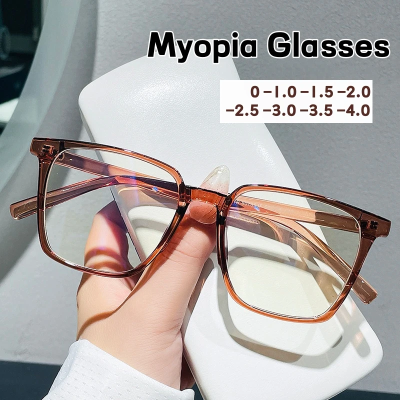 

Модные очки для близорукости с защитой от синего света, квадратная оправа, женские очки для близорукости, очки по рецепту-1,0-1,5-2,0-2,5 до -4,0