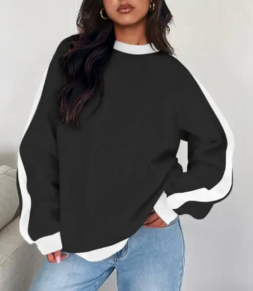 

Women's Sweatshirts 2026 Spring Autumn New Fashion Contrasting Color Loose Casual Round Neck Long Sleeve Pullover Sweatshirt