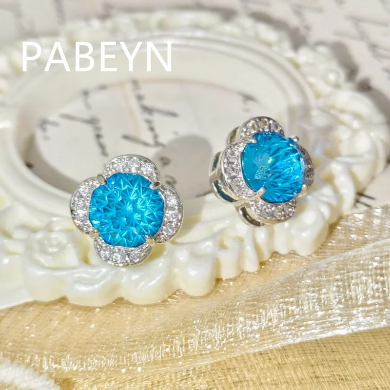925 Sterling Silver Elegant Stylish Four-leaf Clover Zircon Earrings, Birthday Party Anniversary Gift, Women's Jewelry