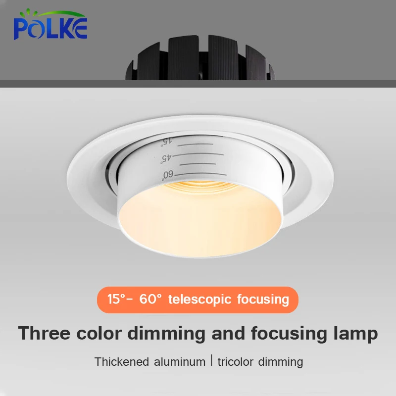 

Recessed Downlight Dimmable Stretchable 15-60 Degrees COB 5W 10W 15W Embedded Ceiling Spot Light for Foyer Living Room Lighting