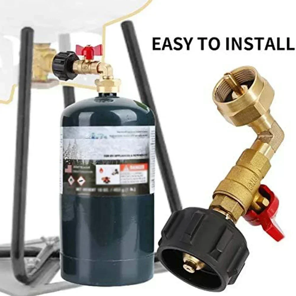 90 Degree Propane Refill Adapter With Control Valve Solid Brass Quick Connect Fitting For QCC1 1lb Propane Bottles 40-44lb Tank
