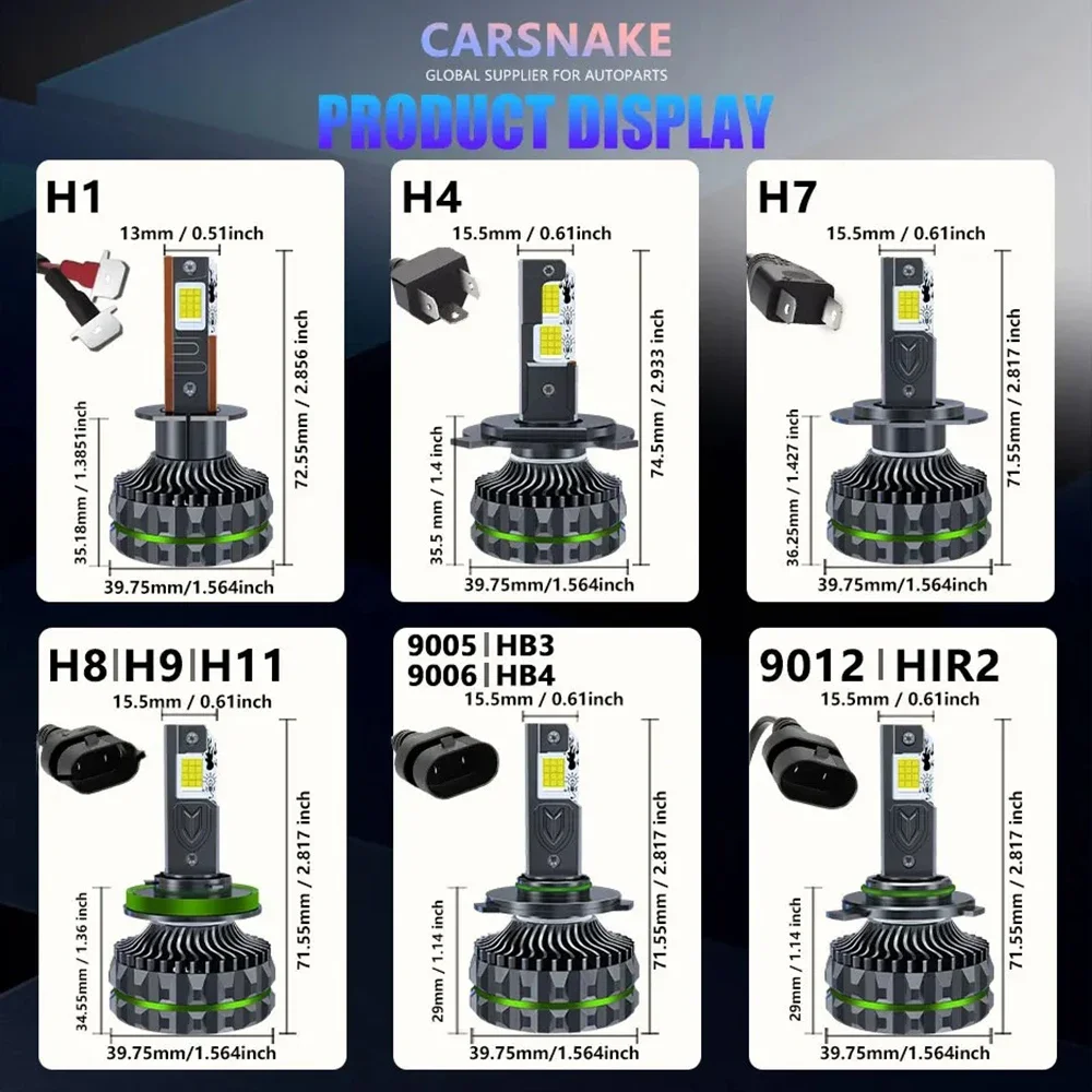 1700W H7 LED 1500000LM Headlight Canbus 4 Copper Tube H1 H4 H11 9012 HIR2 9005 9006 HB3 HB4 High Power 6000K 24PC 9054 CSP Chips