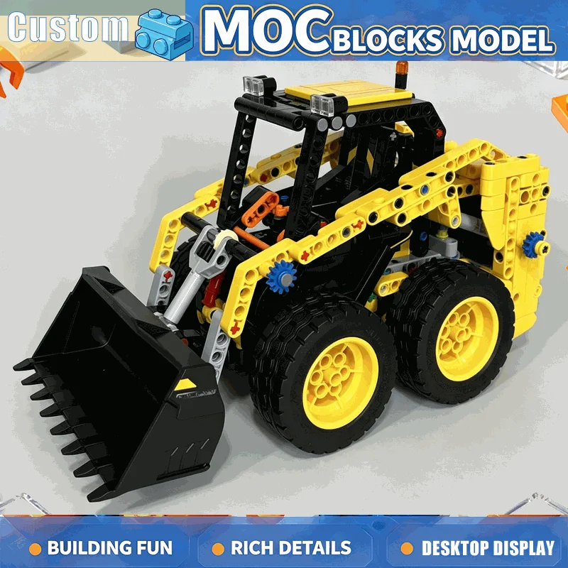650PCS Skid Steer Loader Machine Building Blocks MOC Custom Construction Vehicle Model DIY Assembly Educational Creative Gifts