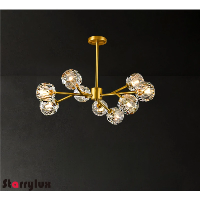 北欧真鍮分子シャンデリア モダンクリスタル高級シーリングライト 調節可能なペンダントランプ リビングルーム用