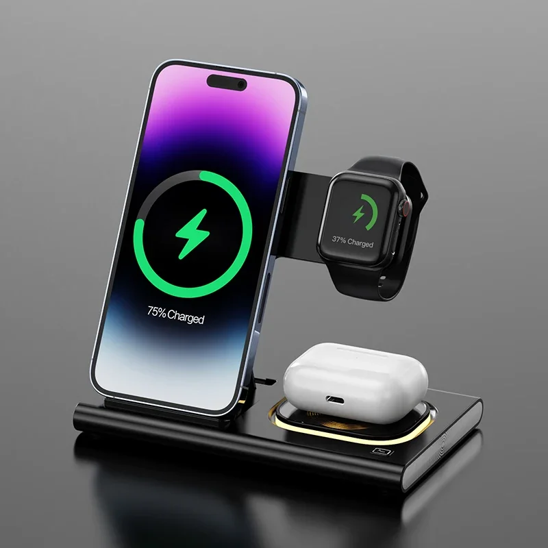 2025 Newly 4 in 1 Wireless fast Charger station with night light Universal Wireless Charger for Phone 16