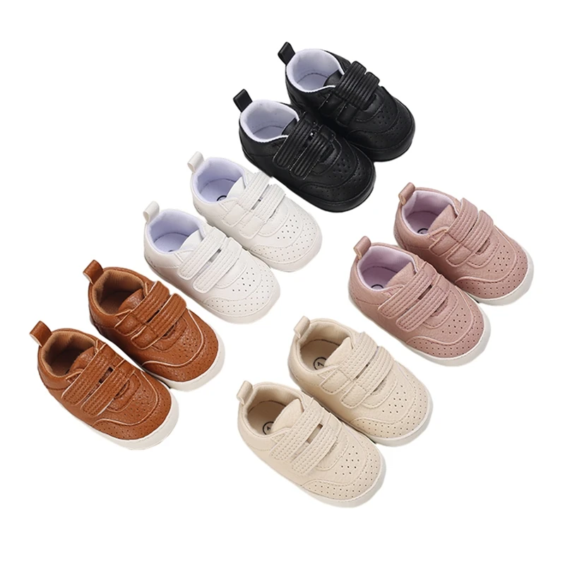 EWODOS Toddler PU Sneakers Infant Baby Boy Girl Prewalkers Non Slip Rubber Sole Crib Trainers Brown First Walking Shoes Sneakers