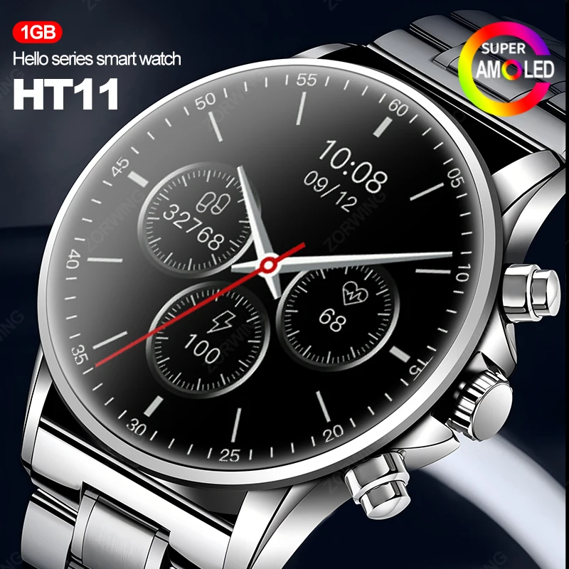 Hello Series HT11 AMOLED Smart Watch Men NFC Compass Smartwatch 1GB ROM Local Music Photo Heart Rate Sport Watch for Android IOS