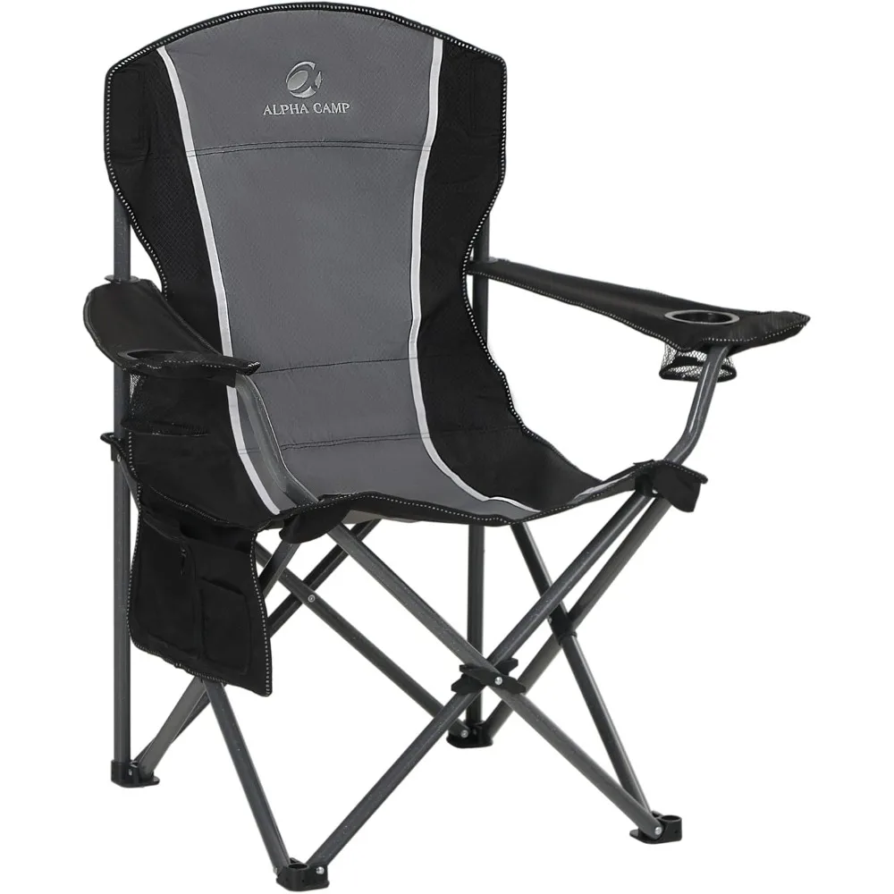 كرسي تخييم كبير الحجم قابل للطي للاستخدام الخارجي، كرسي بذراع عالي التحمل مع حامل أكواب وحقيبة تخزين، سعة وزن 350 رطلًا