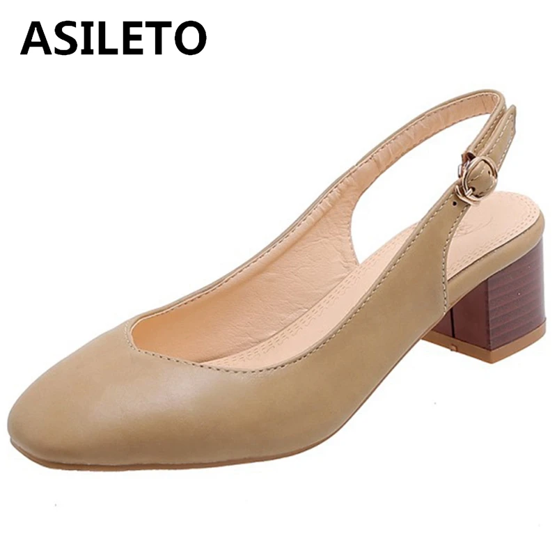 ASILETO Summer Sandals Square Toe 4.5cm Square  Heels Belt Buckle Shallow Plus size 32-46 Concise Party S1874