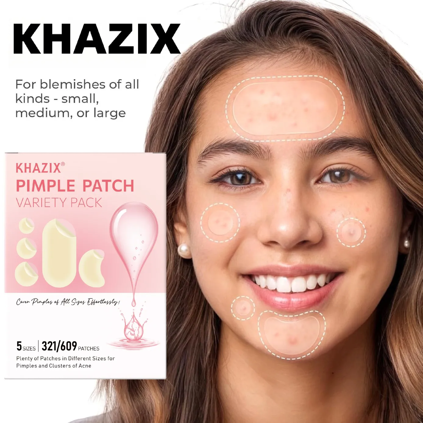 Acne patches - 4 sizes - round/crescent-shaped/strip-shaped, waterproof and non-drying, acne treatment, blemishes coverage