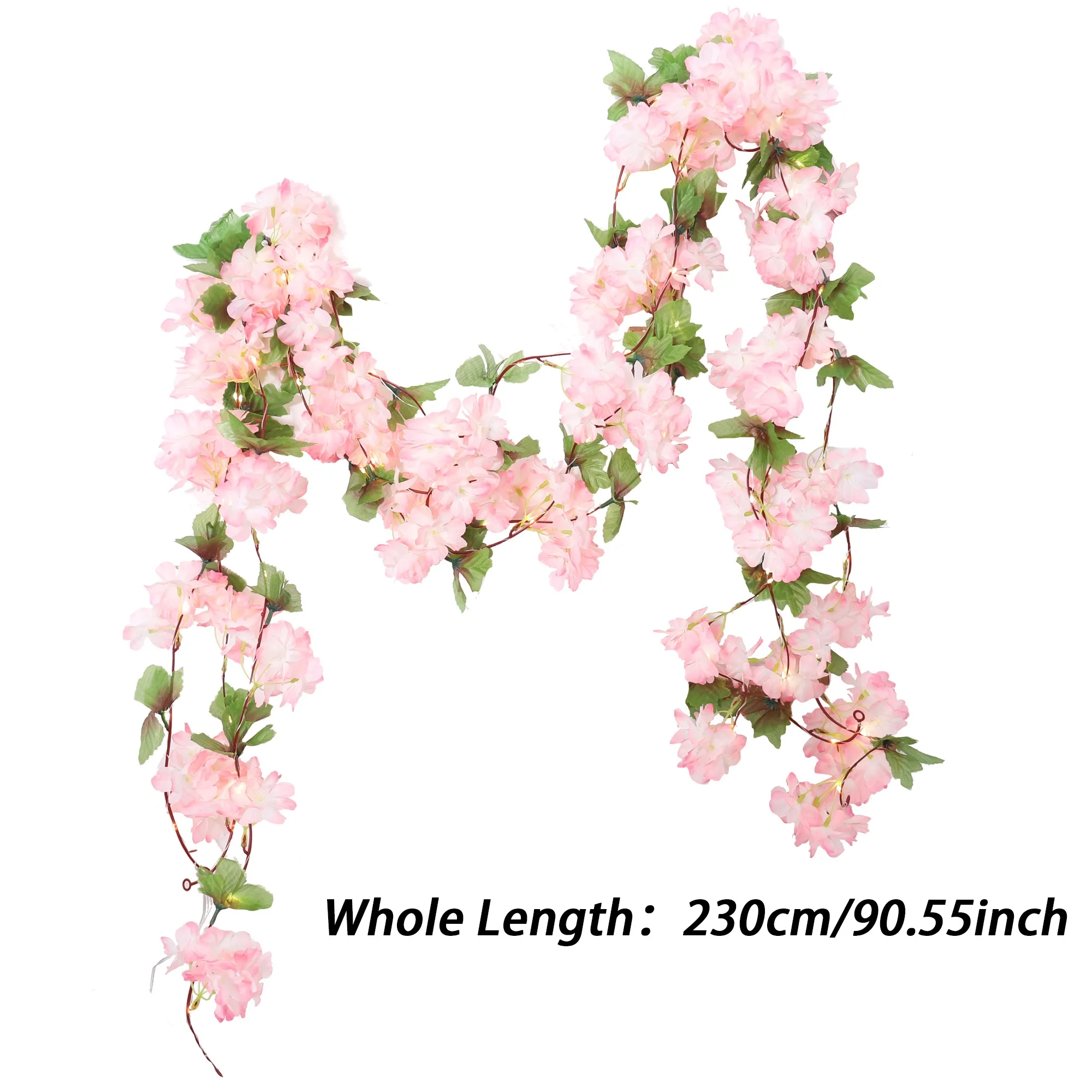 230 cm Kirschblüten-Kunstblumen, Sakura-Girlande, Hochzeitsbogen, Hintergrund, Garten, Zuhause, Party, Dekoration, Seide, gefälschte Pflanzen, Ranke – Detail 2