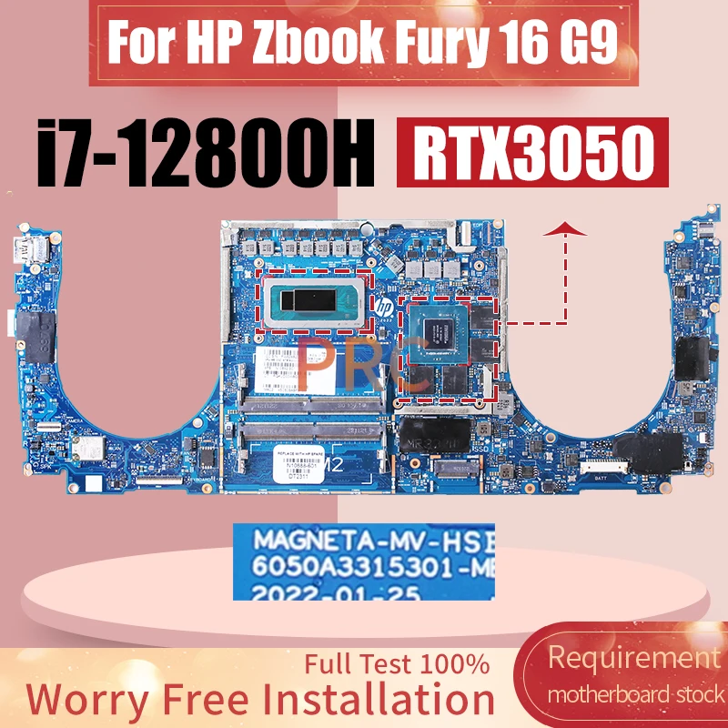 6050A3315301 For HP Zbook Fury 16 G9 Laptop Motherboard N10892-601 SRLD2 i7-12800H GN20-P3-R-A1 RTX3050 Notebook Mainboard