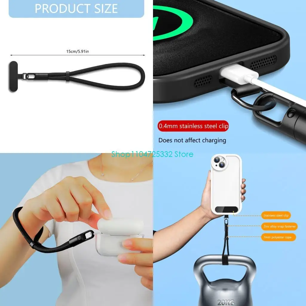 

P5EA Adjustable Wrist Strap with Rotating Clip Not Drop Security Strong Lanyard Short Design Mobile Phone Holder For Phones