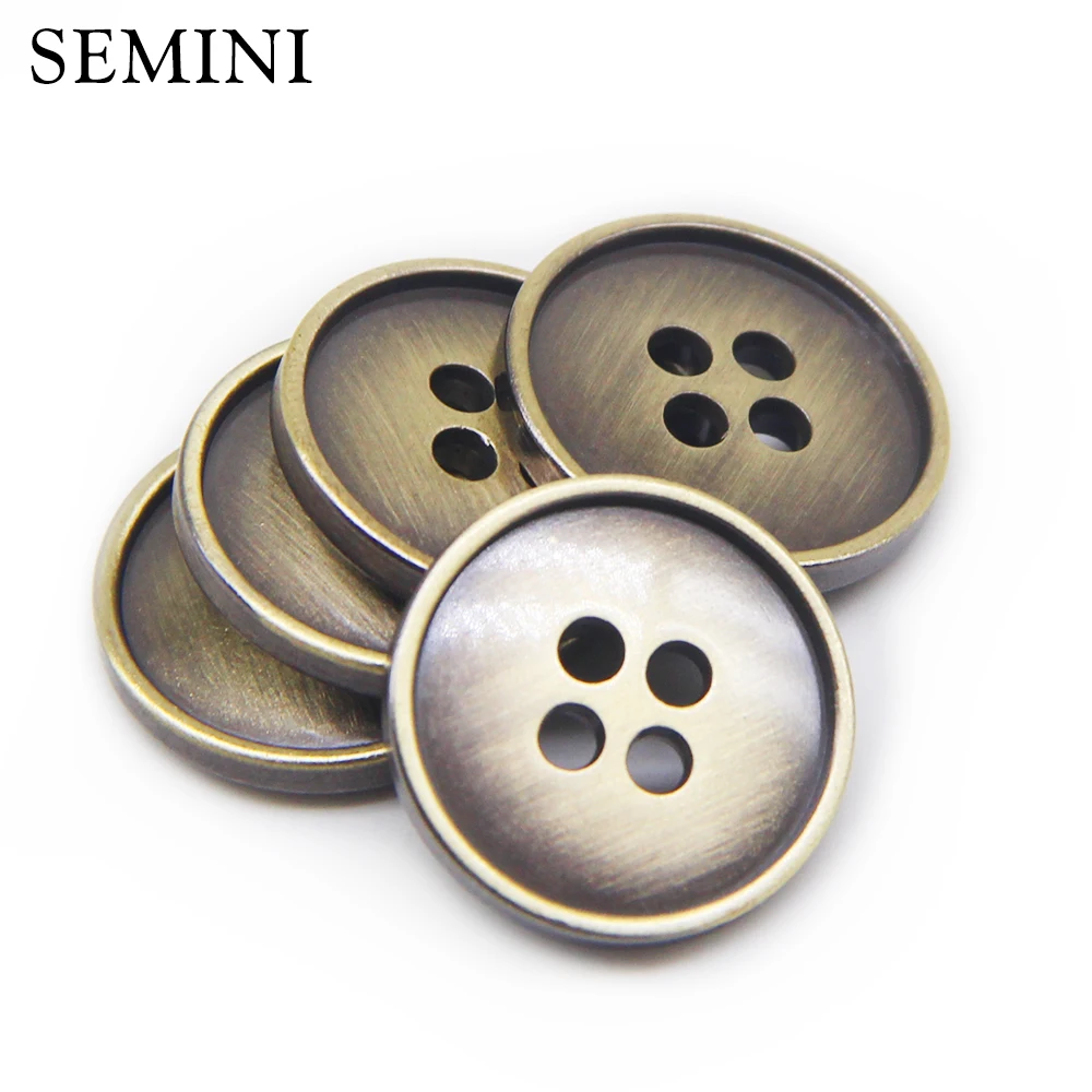 10pcs High Quality Metal Button 4 Holes Bronze Old Silver Retro Sewing Button For Jacket Seweat Overcoat Garment Accessories