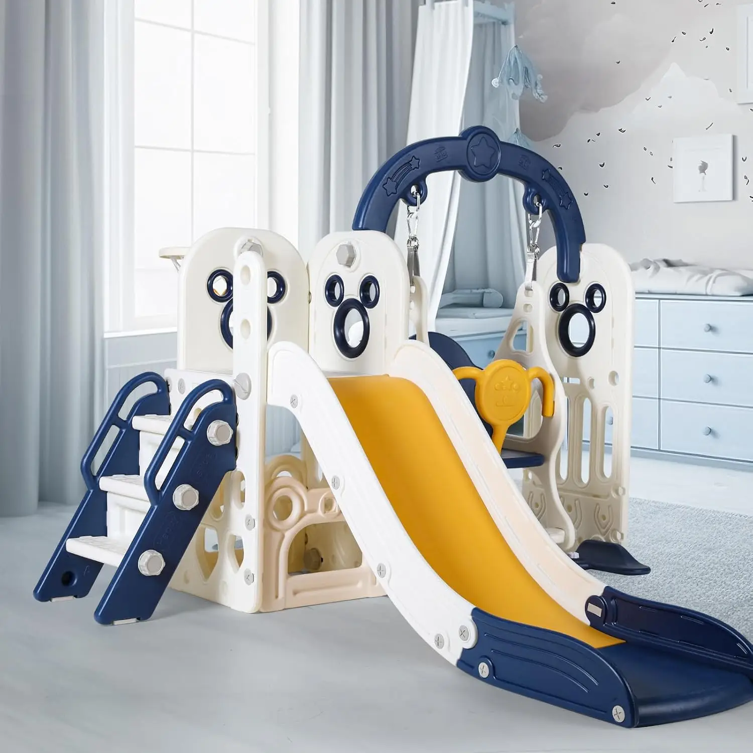 Ensemble de toboggans de balançoire pour enfants, grimpeur de toboggan pour tout-petits avec balle et cerceau, aire de jeux intérieure et extérieure