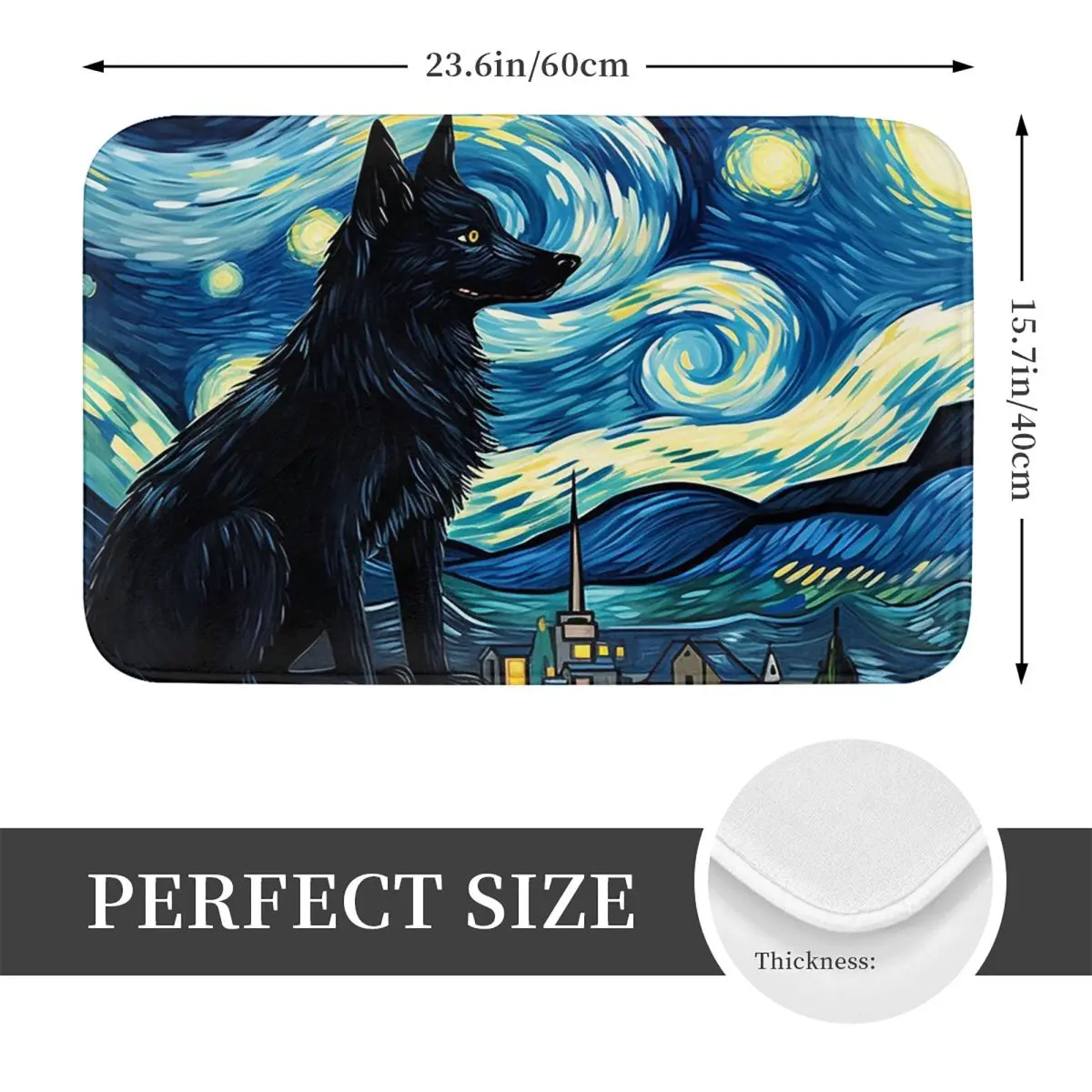 Starry Night Wolf Van Gogh Inspired Painting Non-slip Doormat Floor Mat Carpet Rug for Kitchen Entrance Bathroom Footpad Mats