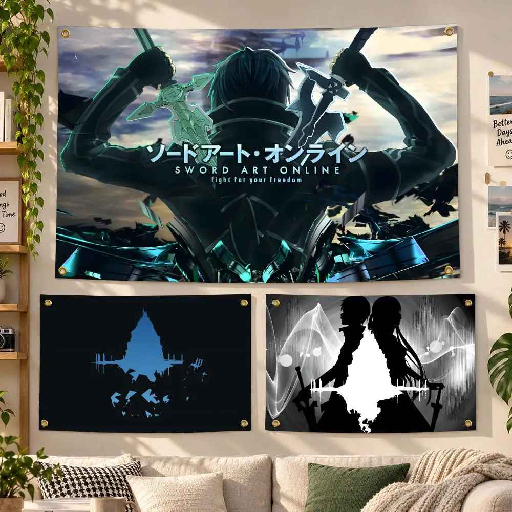 Anime Sword Art Online Isekai Flags Personalized Banner Flag Room Dorm Camping Picnic Garage Bar Outdoor Wall Decor