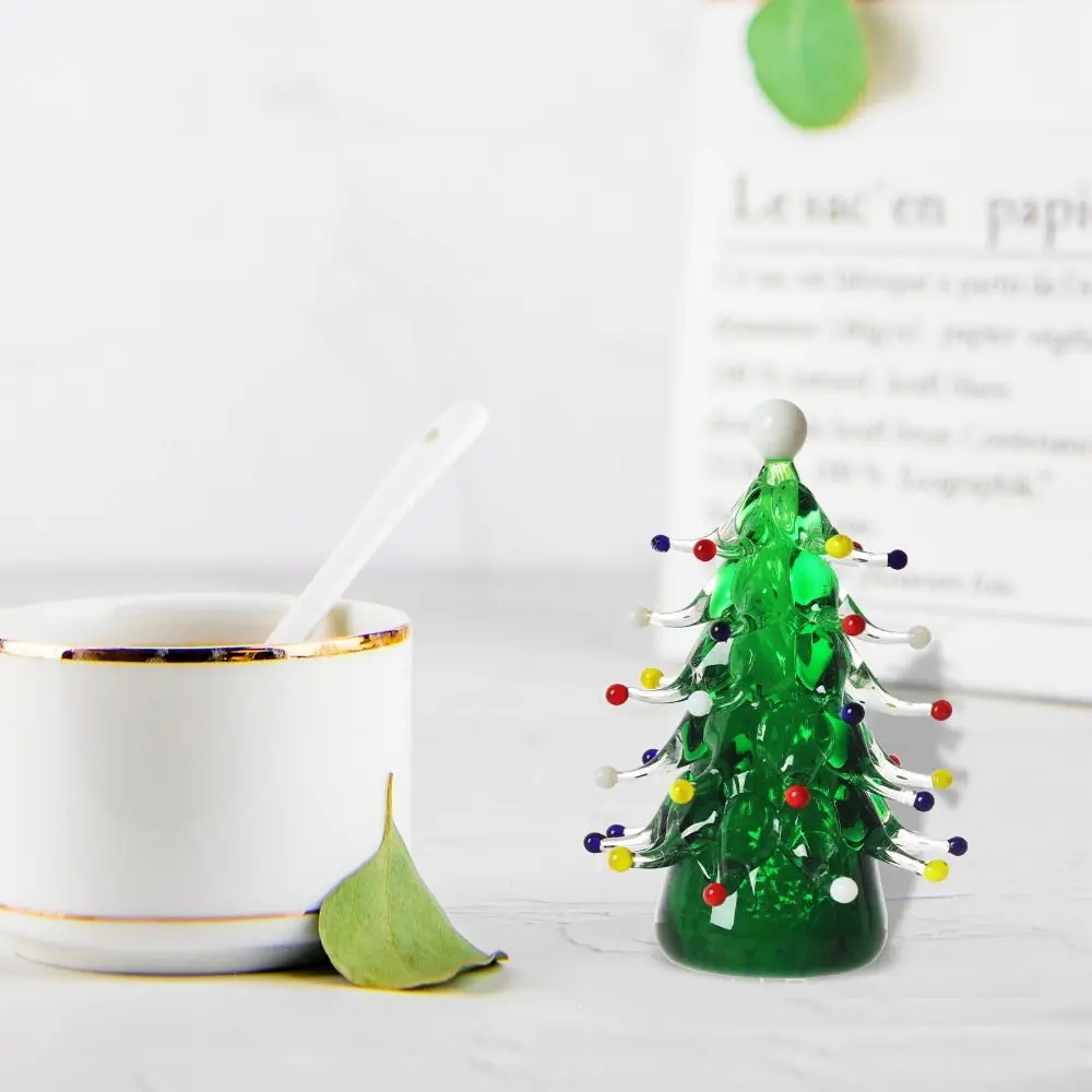 Glass Crystals Christmas Tree Figurine Mini Statue Christmas Tree Miniature Table Ornaments Handmade Crystals Ornaments