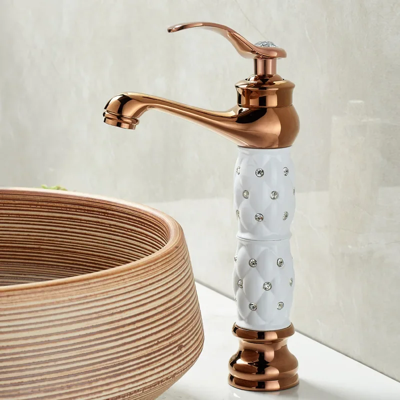 European Bathroom Basin Faucets Gold Mixers Taps Diamond Decoration Chrome Single Handle Hot And Cold Deck Mounted