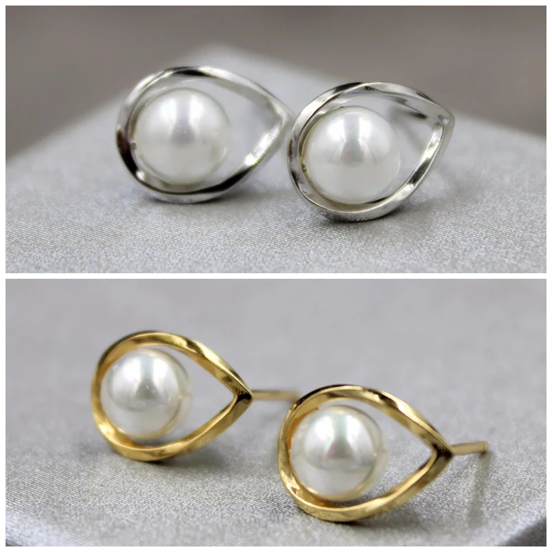 Huitan Zierliche Ohrstecker mit künstlichen Perlen, silberfarben/goldfarben, Metallohrringe für Damen, modischer, vielseitiger Schmuck