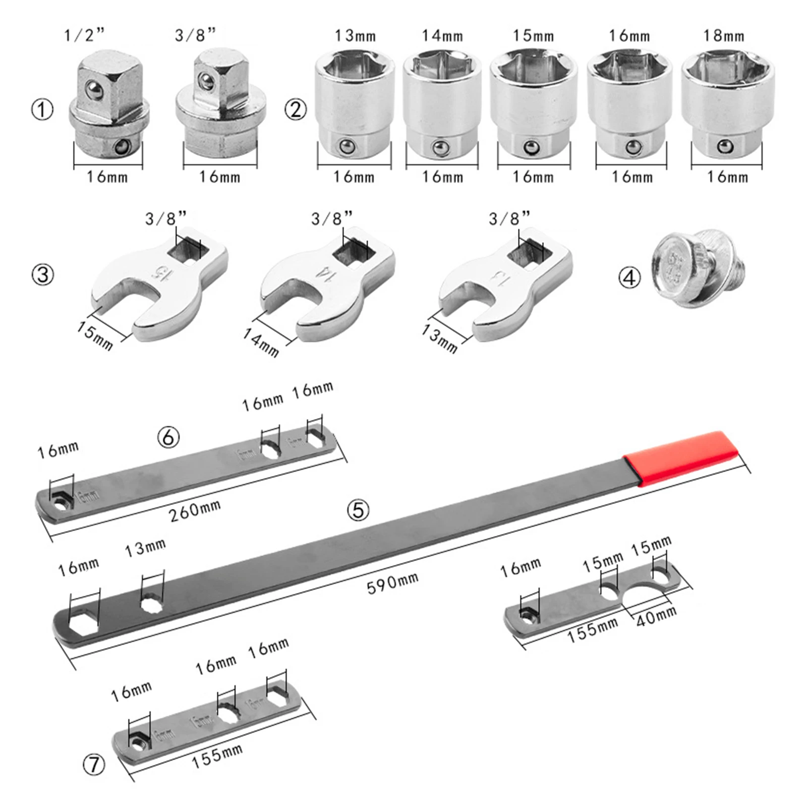 Belt Tensioner Wrench Tool Portable Idler Easy to Use Pulley Alignment Wrench Adjustable 15 Pieces/Set for Vehicle Gadgets