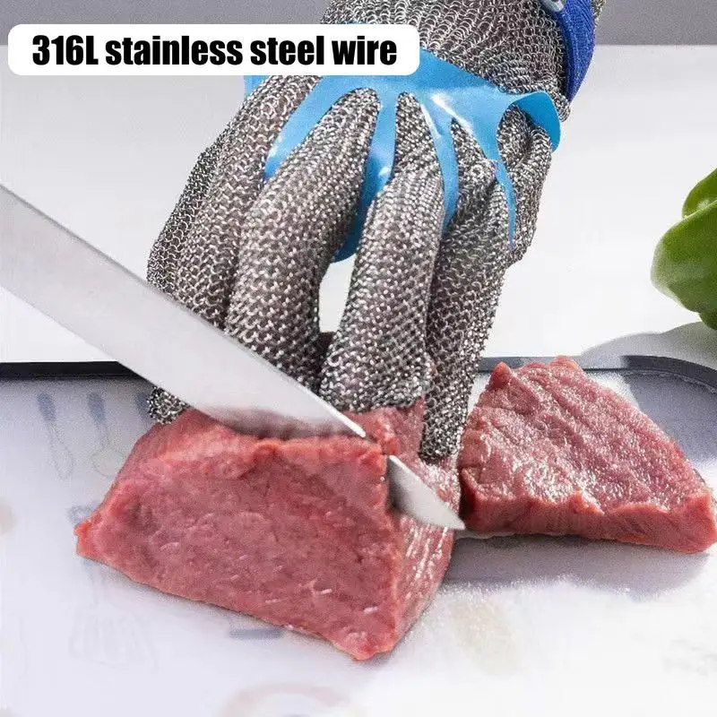 Stainless Steel Mesh Metal Gloves Cut Resistant Kitchen Gloves With White Nylon Gloves Comfortable And Durable Cut Resistant