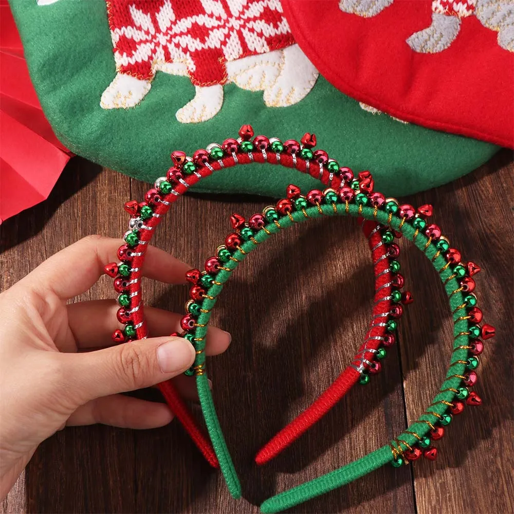 

New Year Christmas Jingling Bell Headband Thin Edges Dress Up Christmas Headwear Red Green Photo Props Xmas Hairband Decoration