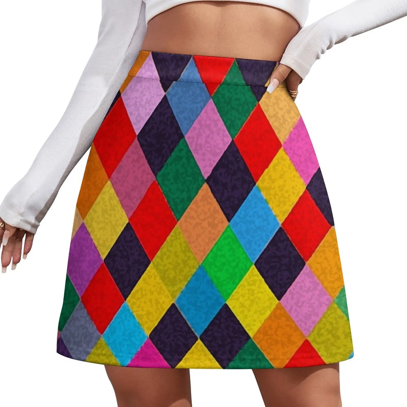 

MARDI GRAS HARLEQUIN PATTERN Colorful Rhombi Mini Skirt dress women summer Women skirt Woman skirts new in external clothes