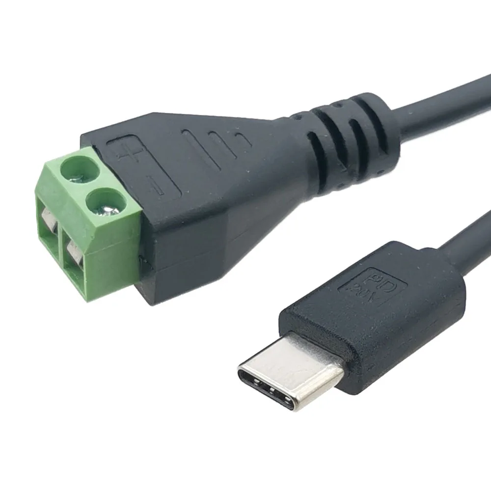 1pc 2Pin Soldering-free Terminal To Type-C PD 9V 12V 20V Fast Charging Plug Connector 2P Terminal Quick Connect Power Cord