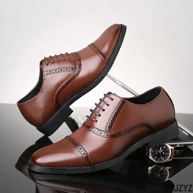 Men's Retro Business Leather Shoes Lace-up Classic Brogue Oxfords Dress Office Flats Party Wedding