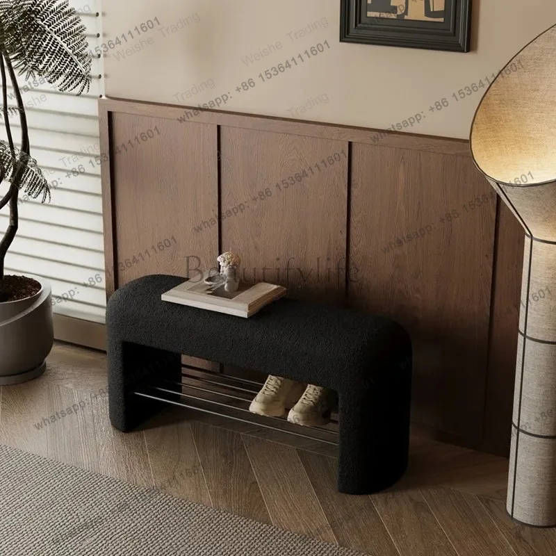 Enter The Door To Change Shoes Stool Can Sit Shoe Rack Lamb Velvet Living Room Home Bedroom Sofa Long Bed End Stool