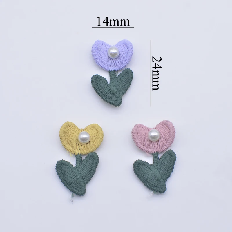 20Pcs 14*24mm Embroidered Knitting Tulip Flower for DIY Baby Headwear Clips Decor Accessories Hat Clothes Wedding Sewing Patches