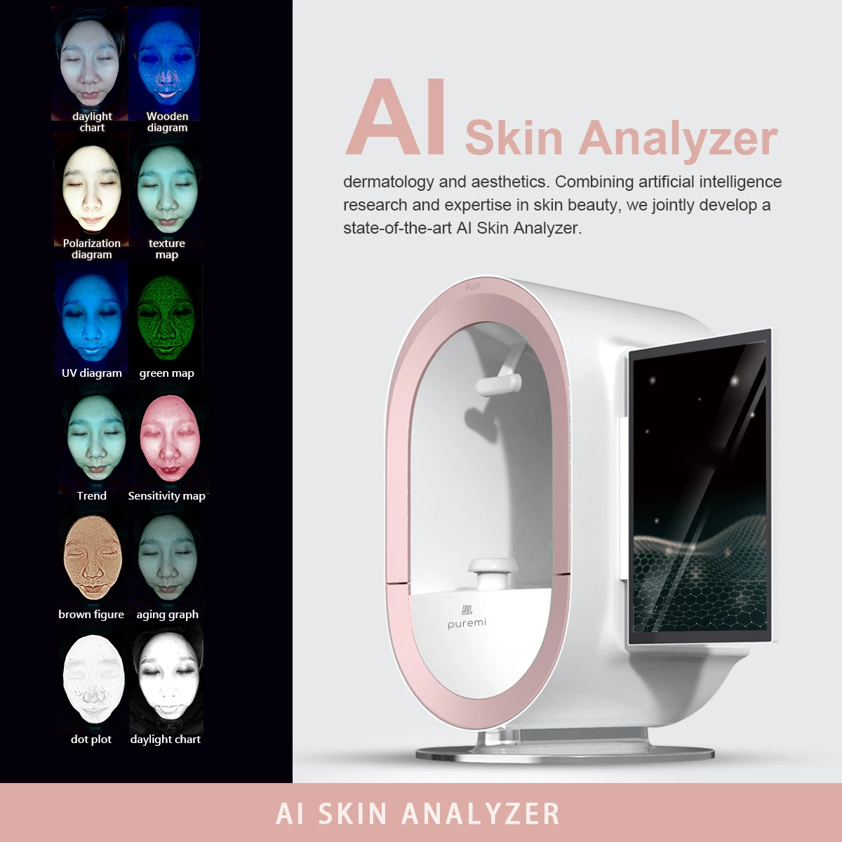 2024 Beauty Salon New 3D Technology Professional AI 12 Spectral Face Skin Analyzer Wrinkles spots pores Acne Analysis