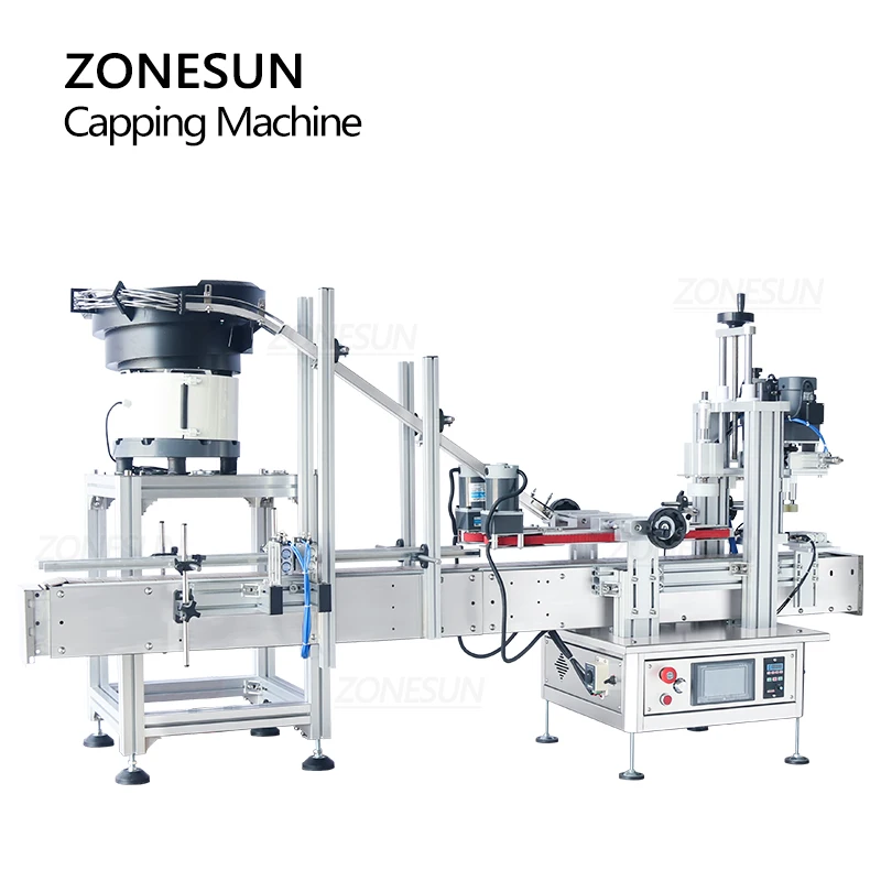 ZONESUN Automatic Capping Machine with Cap Vibratory Bowl 18-70mm Cap Feeding Bottle Capper Packaging Production Line