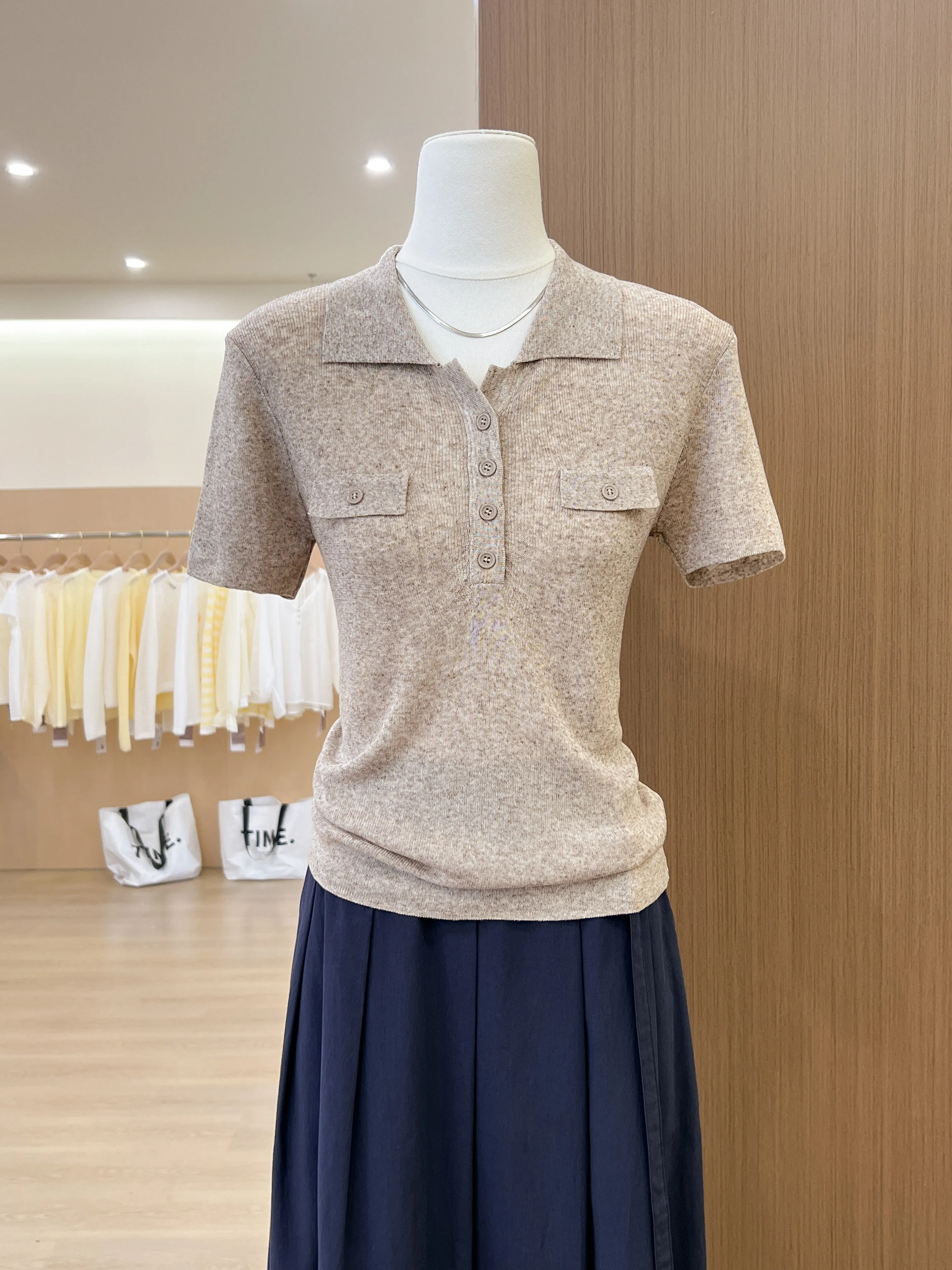 New Korean Style Women's Polo Collar Half-Placket Short Sleeve T-Shirt Summer Fashion Waist Drape Design Minimalist Casual Top