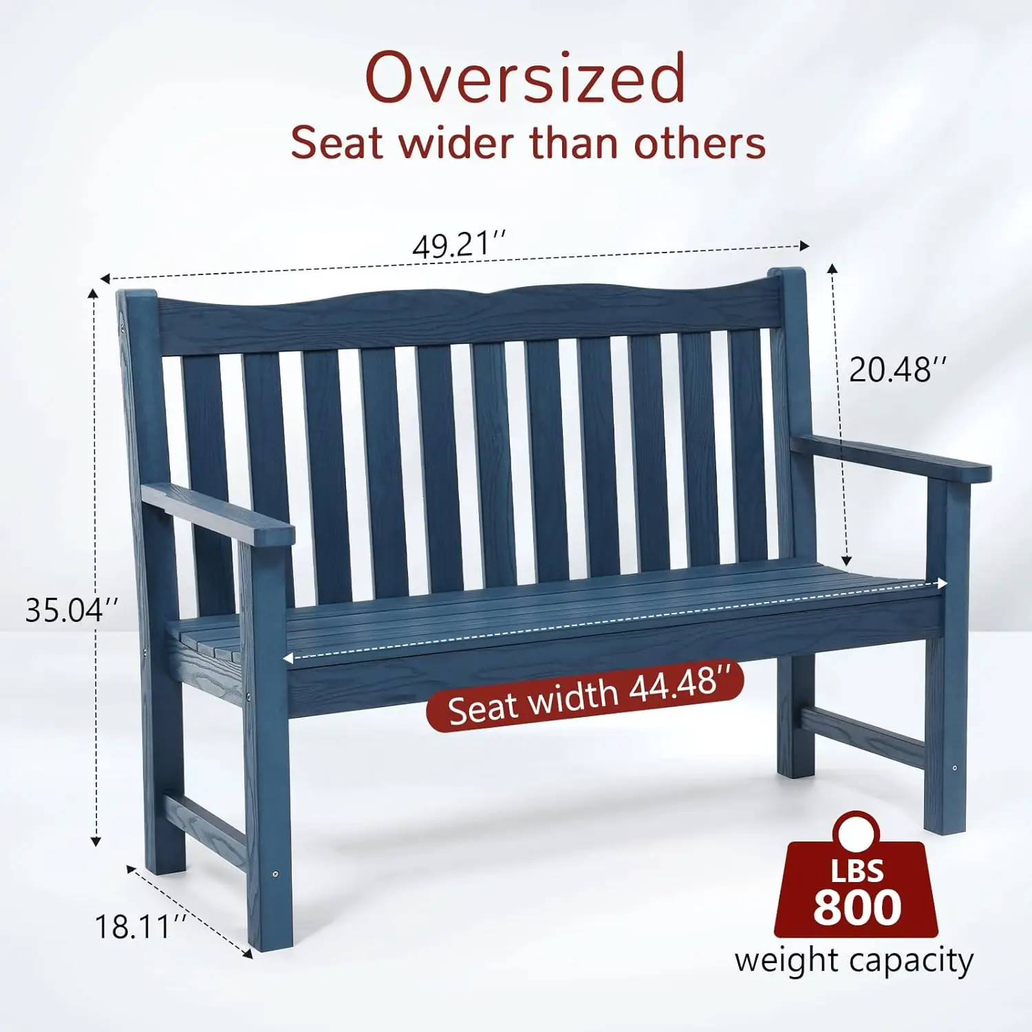 Outdoor Benches Set of 2 2-Person All-Weather HIPS Garden Bench with 800 lbs Weight Capacity Never Rot or Fade Blue