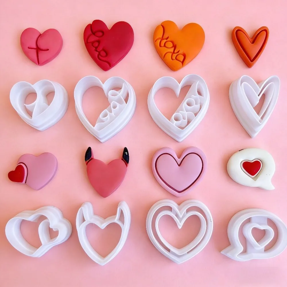 8 Stück Valentinstag Liebes-Serie Herzförmige Rosa Polymer Clay DIY Weiche Keramik Ohrringe Schmuck Anhänger Herstellung Schneidewerkzeuge