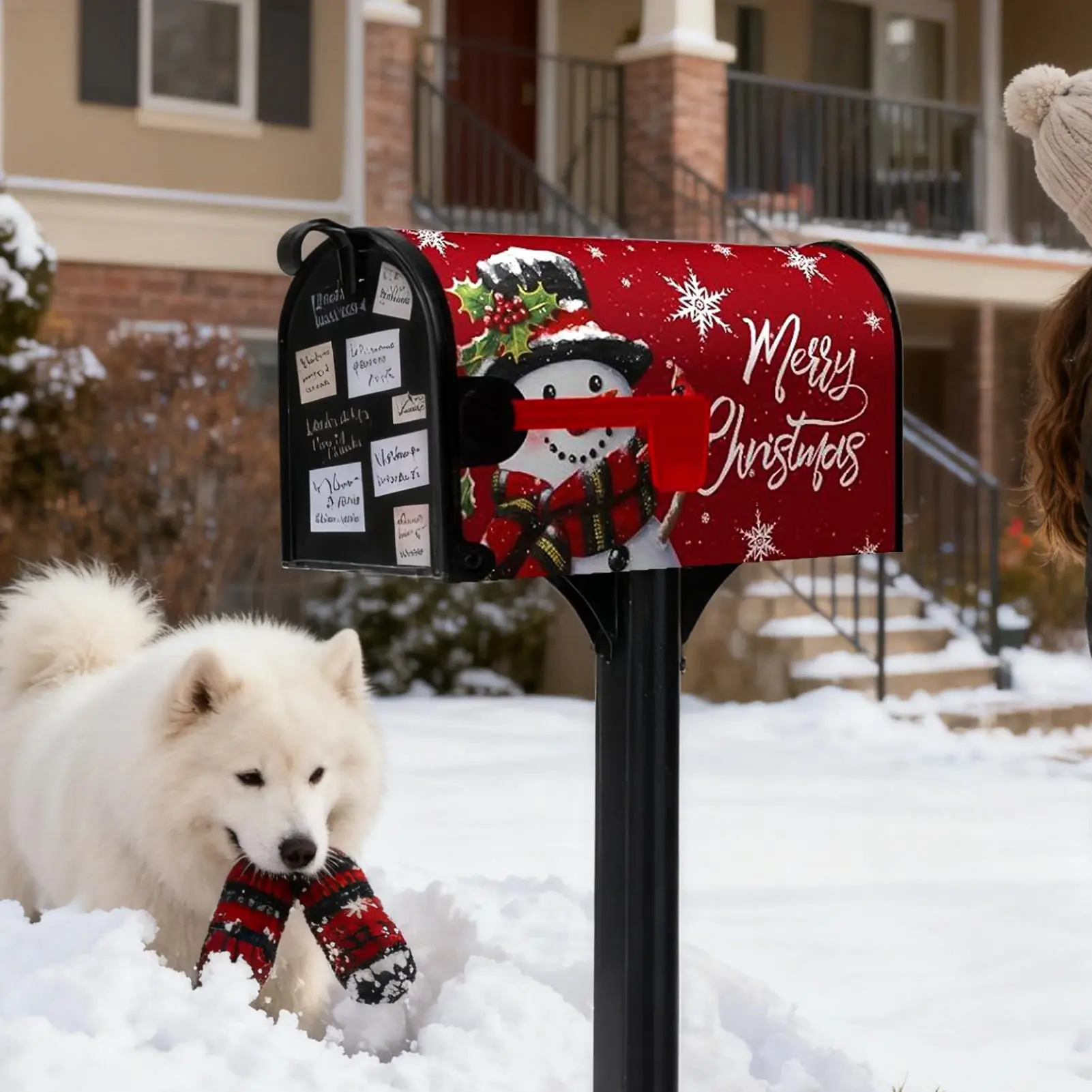 الشتاء صندوق البريد يغطي المغناطيسي 21X18 بوصة حجم قياسي الشتاء المغناطيسي ثلج غطاء صندوق البريد عيد الميلاد آخر صندوق بريد يلتف #3