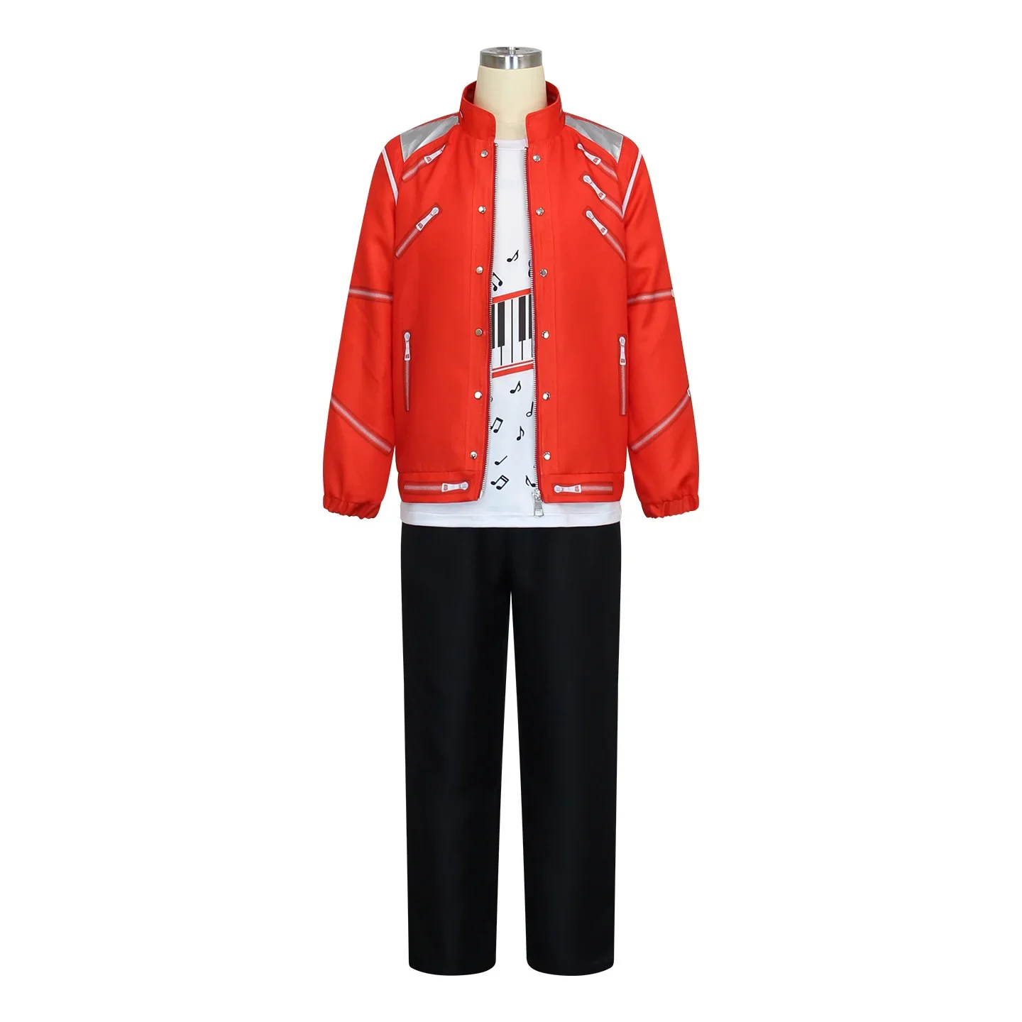Jungen Sänger Rote Jacke Klavier-Print T-Shirt Schwarze Hose Set Halloween Kinder Bühnen-Cosplay Party-Outfit – Detail 2