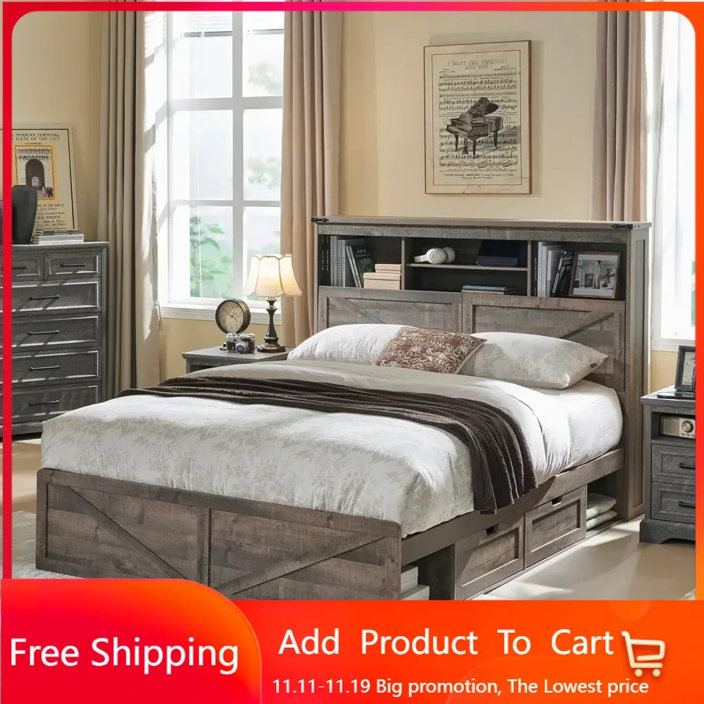 Queen Size Wood Bed Frame with 52