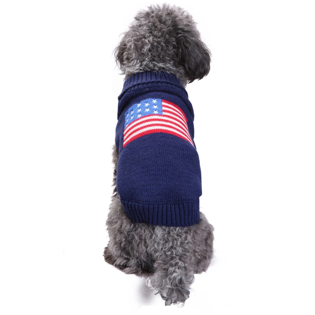 Pet Dog Sweater American Flag Design Warm Winter Outfit For Holiday Outdoor Use Small Dog Clothes Puppy Costume Party Wear