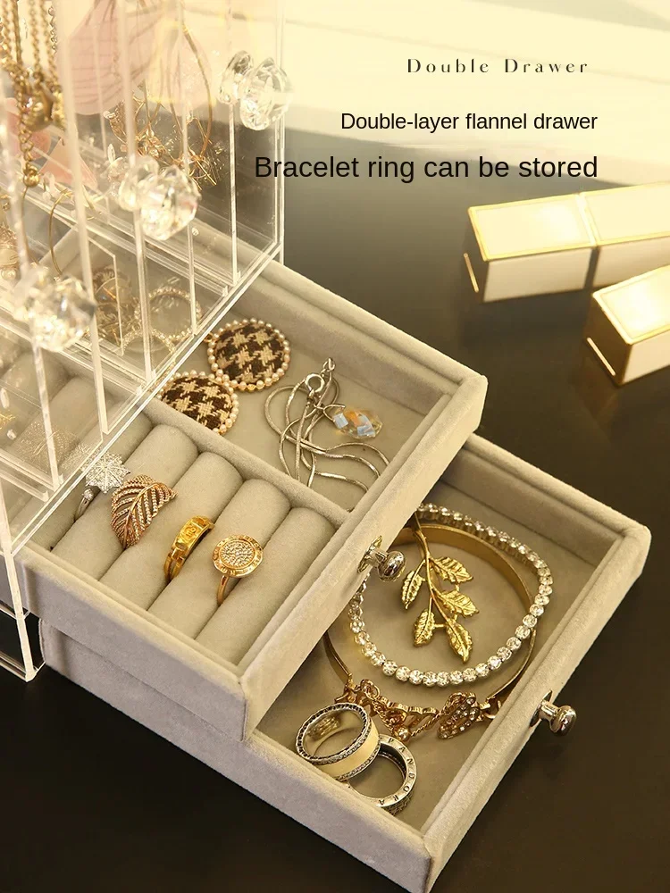 Transparente Jewelry Display Box para Meninas, Brincos e Colar Storage Box, Luxo e Transparente