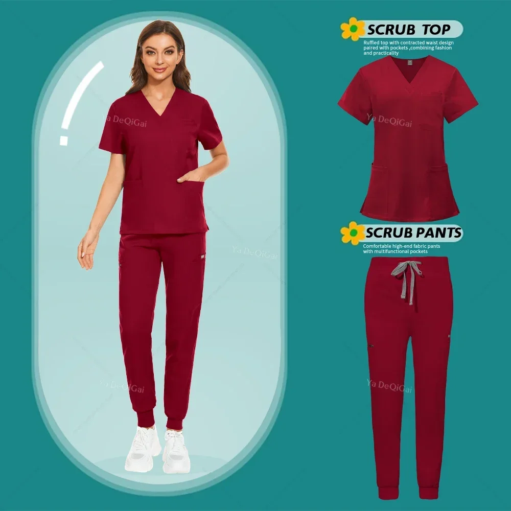 Dames Heren Scrubs Set Medische Verpleegkundige Uniformen Ziekenhuis Arts Clinic Overalls V-Hals Tops Zakken Broek Dierenwinkel Schoonheidskleding