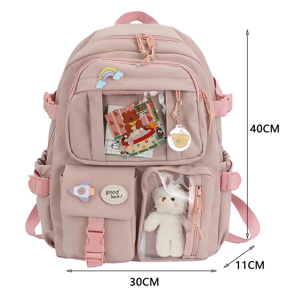 2023 Fashion Japanese Nylon Bookbags with Plush Pendant Summer New Student Kawaii Backpack Large Capacity Woman College Rucksack