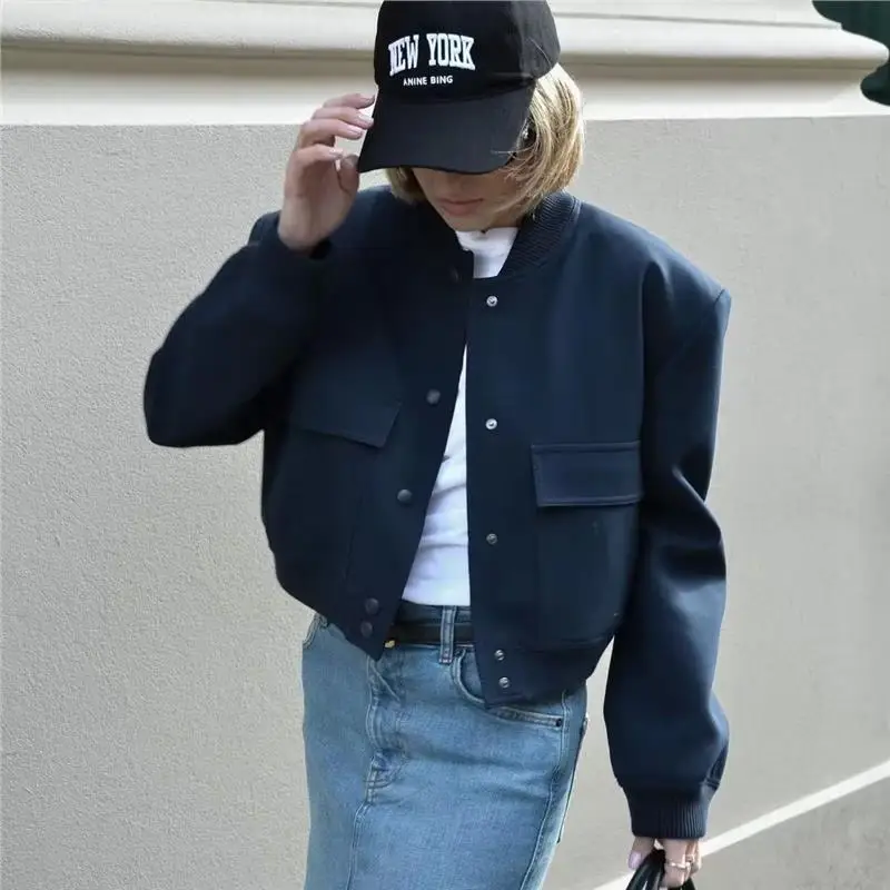 Women's Stand Collar Jaet Coat with Large kets  Colors Spring Autumn New Sle ort Outerwear Loose Fit Pure Color