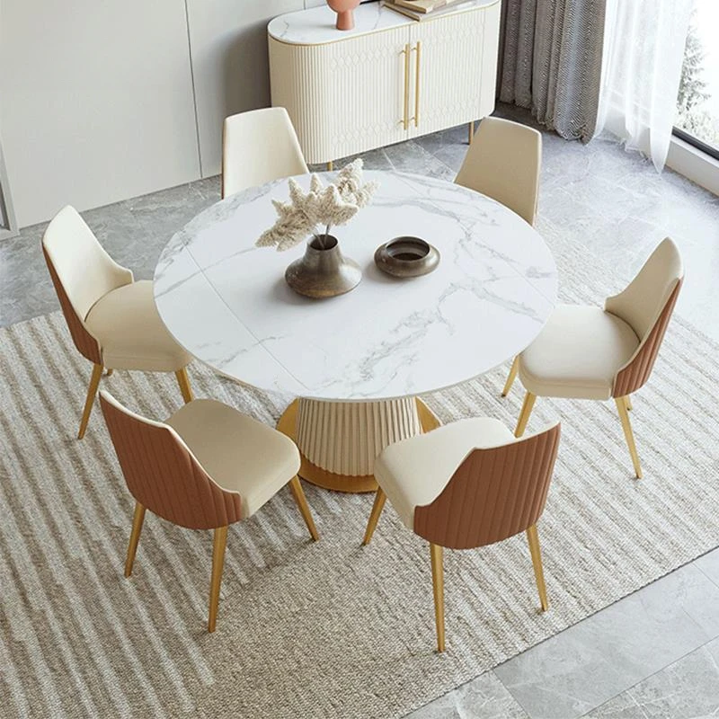 Extendable Round Kitchen Table For Dining Room Restaurant Marble Dining Table And 6 Chairs Modern Luxury Indoor Home Furniture