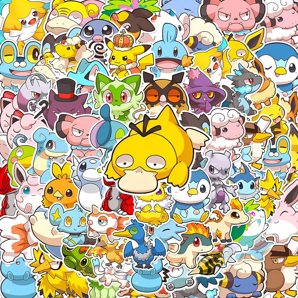10/30/50/100pcs Kawaii Pokemon Pikachu Psyduck Stickers Anime Bulbasaur Squirtle Cartoon Decal Toy Waterproof Graffiti Phone Car