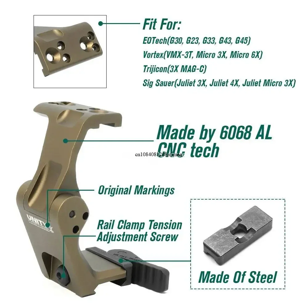 Tactical Unity FTC OMNI Magnifier Picatinny Mount w/FAST QD Lever Compatible E-otech G33/G43/G45 Vortex VMX-3T/Mic*o3X/Mic*o6X