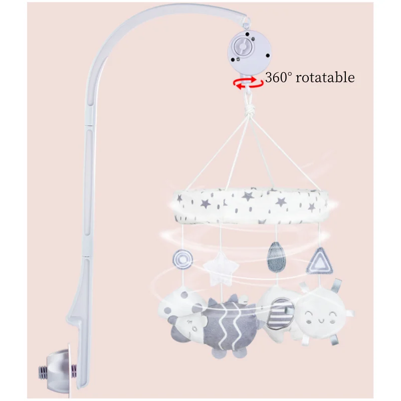 Baby grey bed bell 0-2 years old animal wind chimes car hanging built-in music rotating bedside bell baby toys